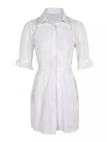 الأكمام A-Line Flared Buted Buted Plateed Solid Solid Color Sloint-Coint Lapel Mini Dresses Dress Dress