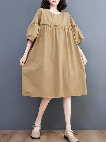 Robes MIDI à collier solide à manches courtes en vrac