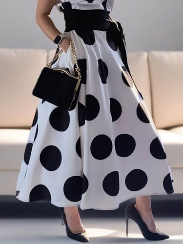 A-lineless polka-dot-dot-coint-coint rouive aper maxi dresses dress shirt dress