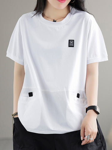 ゆるい半袖スプリットジョイントラウンドネックTシャツのトップス