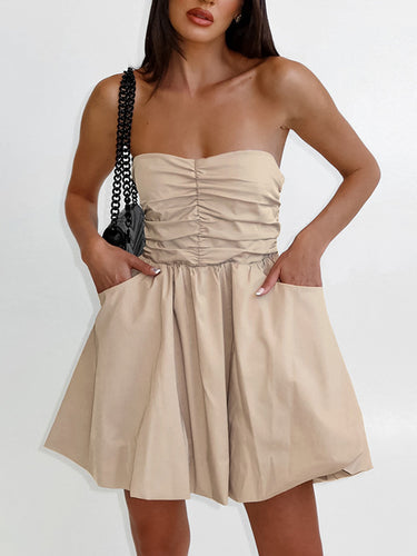 A-line haute taille élasticité poches plissées