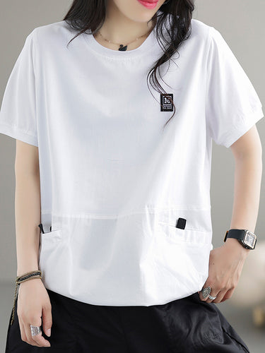 ゆるい半袖スプリットジョイントラウンドネックTシャツのトップス