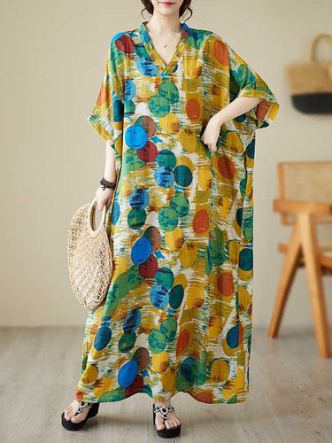 Mangas de Batwing Medias Mangas Contraste Color Polka Polka Vestidos maxi