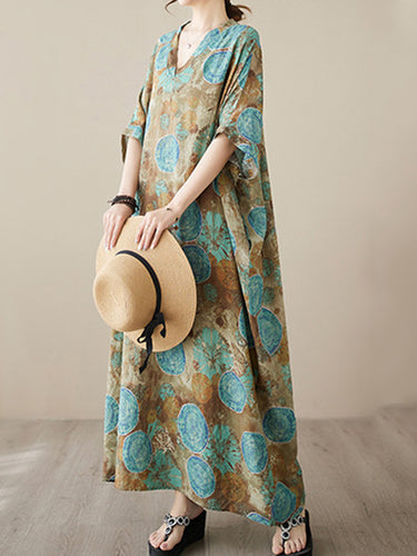 أكمام قصيرة فضفاضة طباعة فساتين maxi