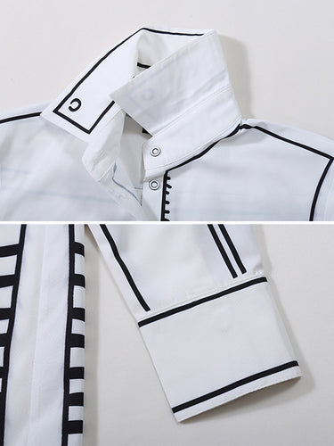 Blouse imprimée de couleur de contraste noir blanc blanc simple