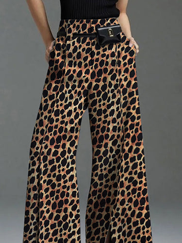 Lose Weitbein Leopard Split-Front Casual Hosenboden Hose