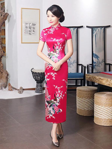Cheongsam à long terme imprimé en floral