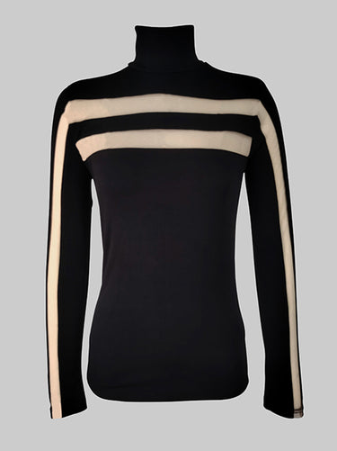 Maniche lunghe maglie magro magro toppate a collo alto con giunta divisa