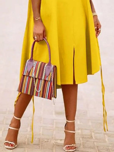 A-LINELESS SOLLESS SOLING SLING SPLICE-COINT-COINT-VIDE-SDEAWER VIRES V-NECK MIDI