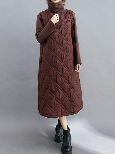 فستان ميدي مبطن عالي المفصل عالي الرقبة