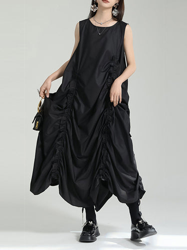 مرونة غير متماثلة فضفاضة بلا أكمام مطوية بلون صلب مستدير