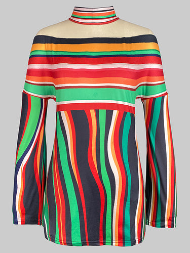 Mangas compridas tops de camisetas listradas de color