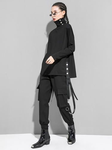 オリジナルのソリッドスタンドカラーTシャツのトップ