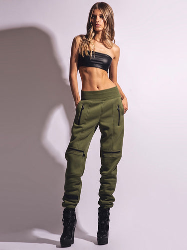 Stilvolle hoch taillierte Solid Color Reißverschluss Casual Sports Hosen