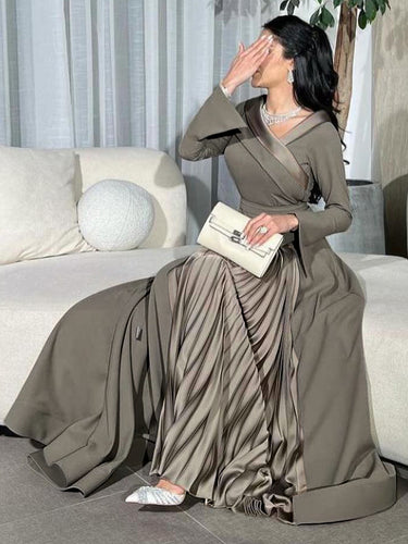 A-line wrap مطوي اللون الصلب تقسيم الفساتين m maxi