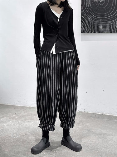 Harem Hosen losen mit hohem taillierter Split-Gelenk-Strip-Muster Hosenhosen Hose