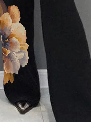 Calça de estampa de flores soltas de cintura alta calça