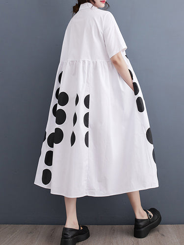 A-Line Lould Bushed Bockets Polka Dot Printed Label Midi Dresses