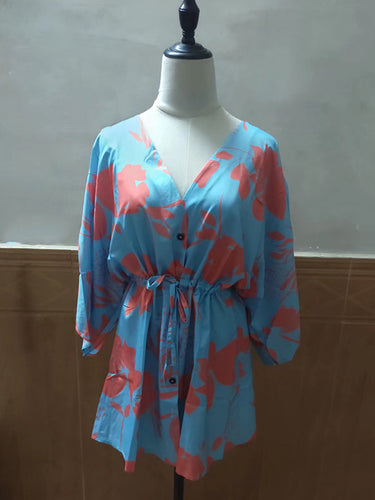 Vestido de mini camisa de contraste de contraste floral solto original