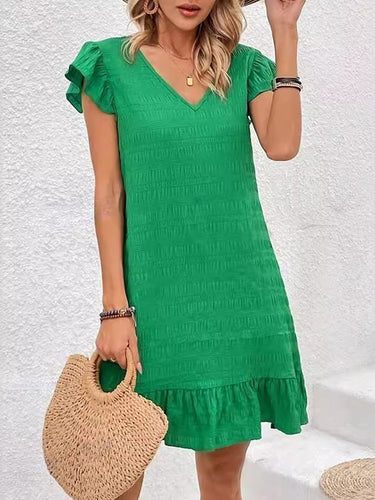 Manches à volants en vrac plissés de couleur unie à collier en V Fruismé mini robes