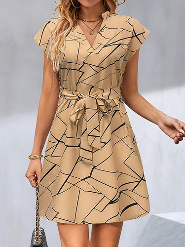 A-line printed printed perced vruces v-dresses mini dresses