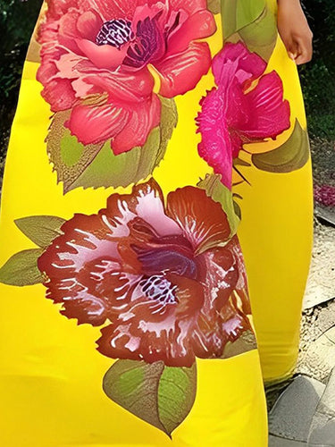 A-Lineless Flower Plant Print Pritted-Coint V-Neck Maxi Dresses
