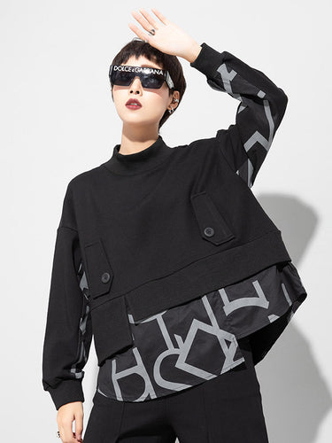 オリジナルのスプリットジョイントFalse Two Sweatshirt Tops