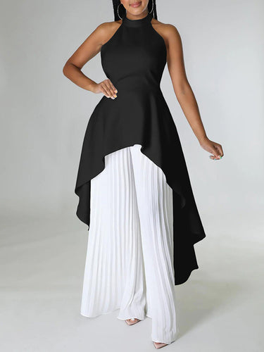 Lacy sin espalda sin encaje sólido sólido chaleco de cuello halter superior + pantalones de alto nivel bajo dos piezas establecidas