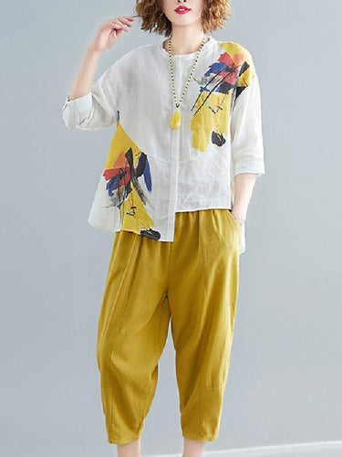 Chemise imprimée + pantalon de jambe large solide