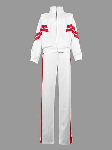 長袖ルーズスプリットジョイントストライプジッパースタンドカラージャケットアウターウェア