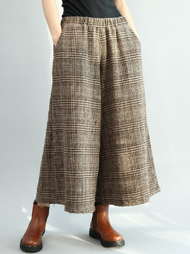 Vintage Lose Wide Bein karierte elastische Taillenhose