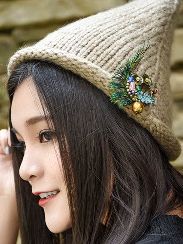 عتيقة بروش الأزهار ريشة الطاووس