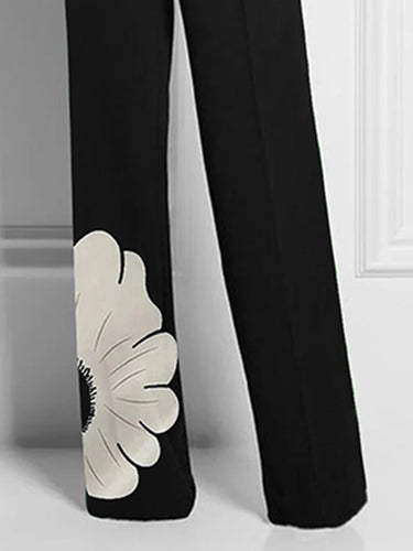Asymmetrische florale gedruckte Kleberhose mit hoher Taille, gerade Beinbein