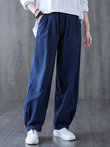 Einfache breite Bein lose Elastizität Feste Farbe Casual Hosenboden