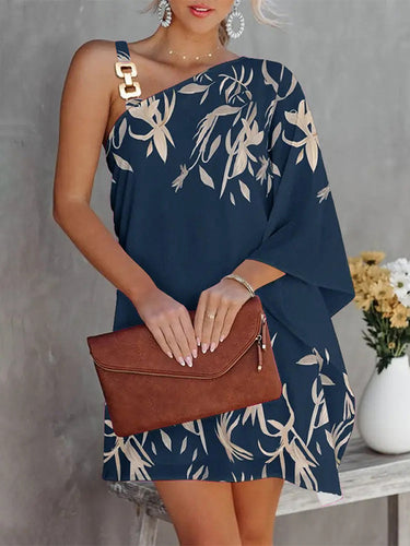 Munas de Batwing Mini Vestidos de un solo hombro impreso hueco