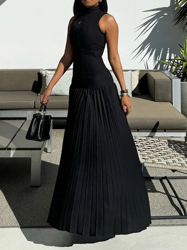 Bodycon sans manches creux plissés de couleur unie à la joint divulgée