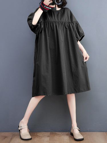 Robes MIDI à collier solide à manches courtes en vrac