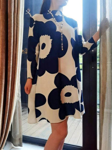 Manches longues à manches lâches imprimées plissées mock cou mini robes