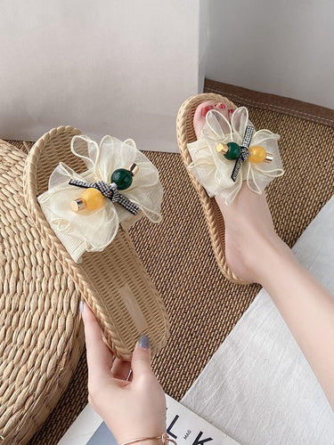 Gauze Bowknot Gauze Open Toe Split-Joint Slippers