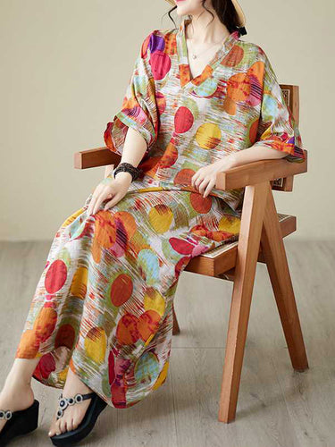 Mangas de Batwing Medias Mangas Contraste Color Polka Polka Vestidos maxi