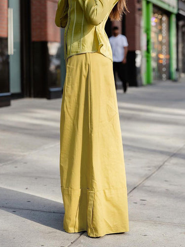 Bolsos soltos de cintura alta calça de cor sólida calça