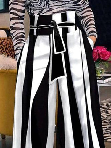 Hohe taillierte lose Stripe Bindet Taille Hosenhosen Hose