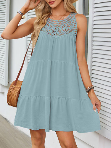 Couleur colorée plissée sans manches lâches Mini-coudes à col rond