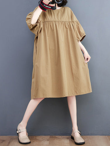 Robes MIDI à collier solide à manches courtes en vrac