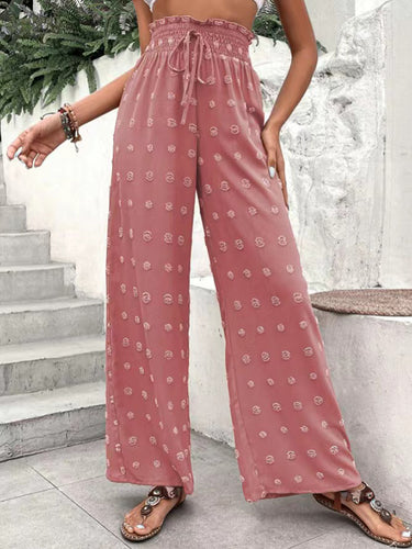 Hohe taillierte loses kordelförmige Elastizität Jacquard Feste Farbhosen Hosen Hosen