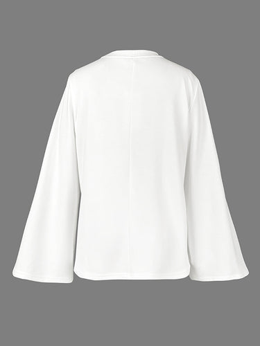フレアスリーブ長袖フラワープリントラウンドネックTシャツのトップ