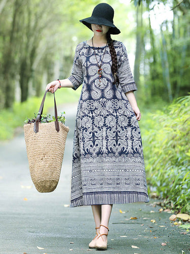 Robes MIDI Impression de mélange de coton vintage