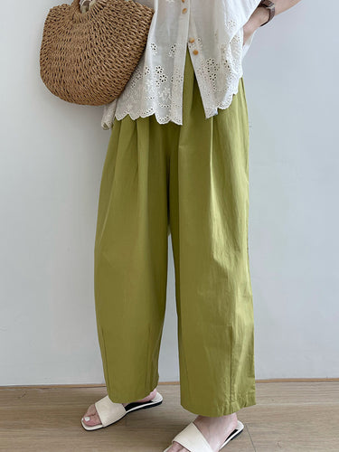 Élasticité lâche haute taille pantalon pantalon à joint de couleurs de couleur unie plissée pantalon