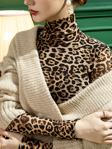 Selezione elegante a maniche lunghe leopardo magro