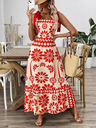 A-line élasticité lâche imprimement imprimé plissé des robes midi à line